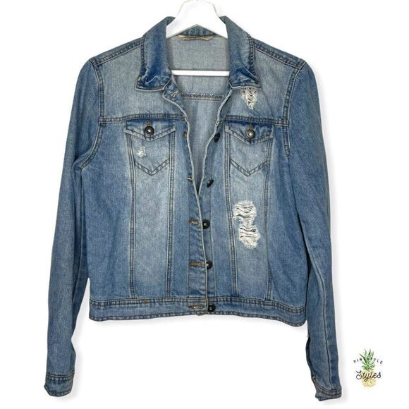 HIGHWAY JEANS Distressed Denim Jacket - Picture 1 of 8